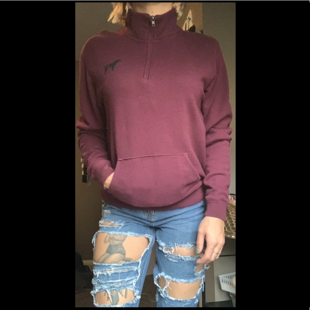 VS PINK Quarter Zip Maroon Hoodie